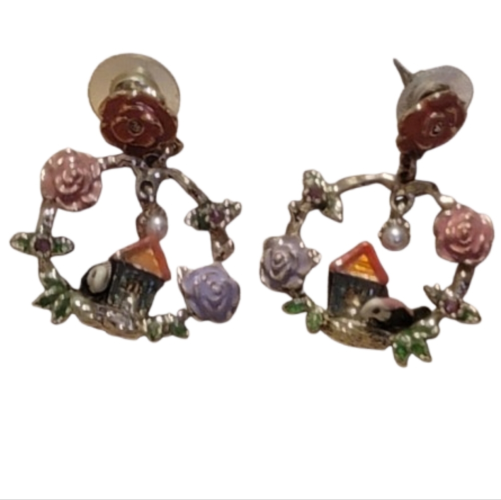 Charming Floral birdHouse Earrings naturecore
